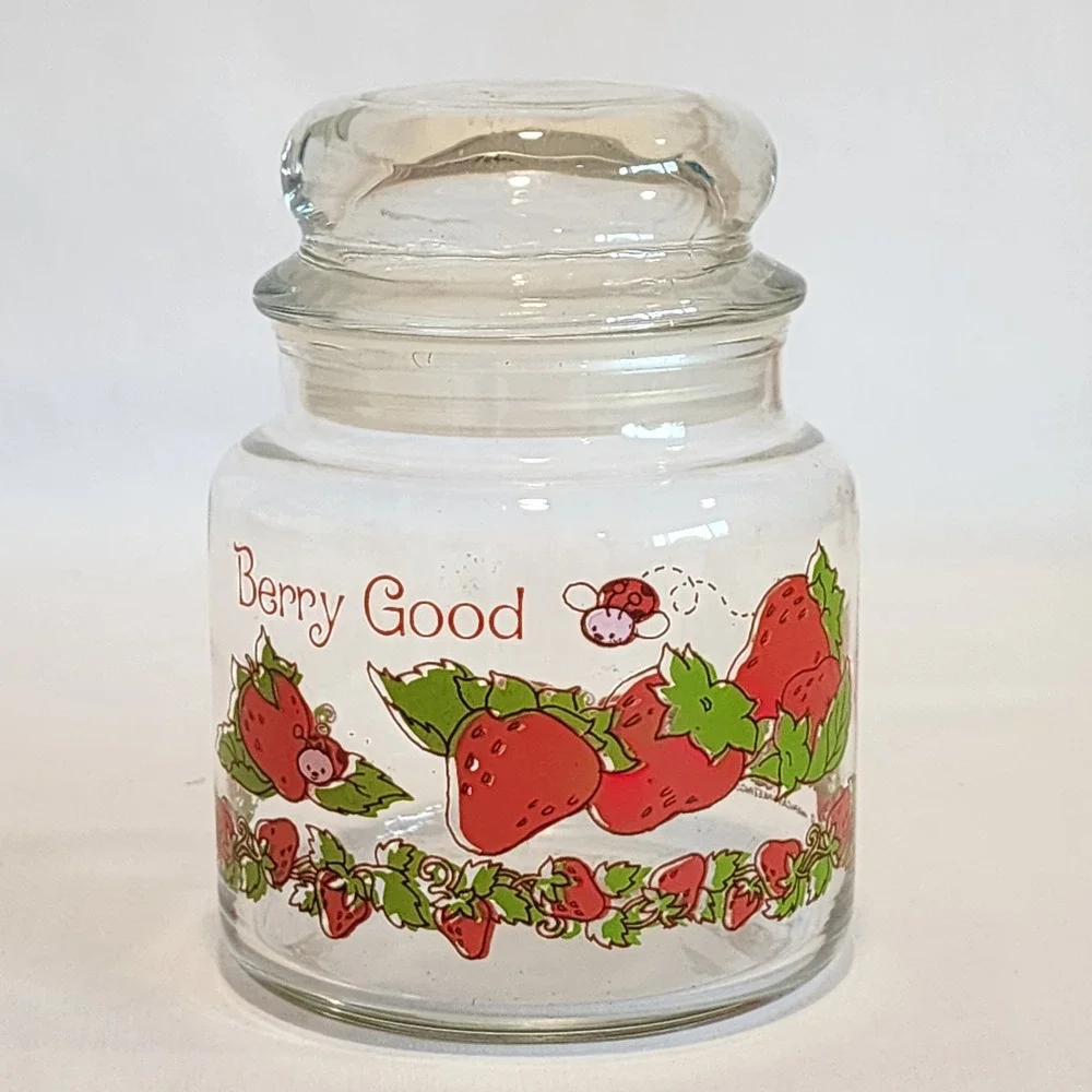 Vintage 1980 American Greetings Berry Good Strawberry Glass Jar with Lid 5.5in